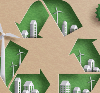 Conceptual recycling symbol cut out displaying modern sustainable solutions