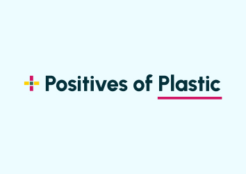 Positives of Plastic logo on light blue background