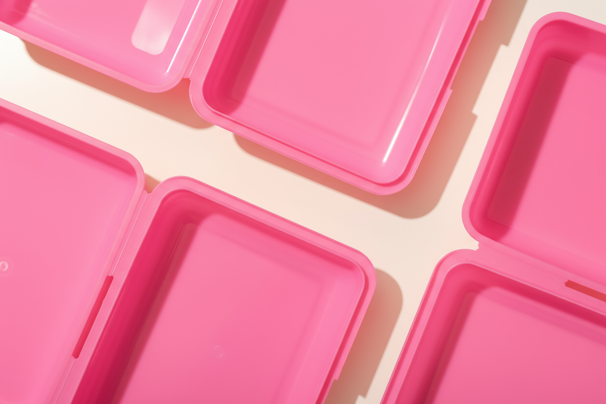 Pink plastic food containers