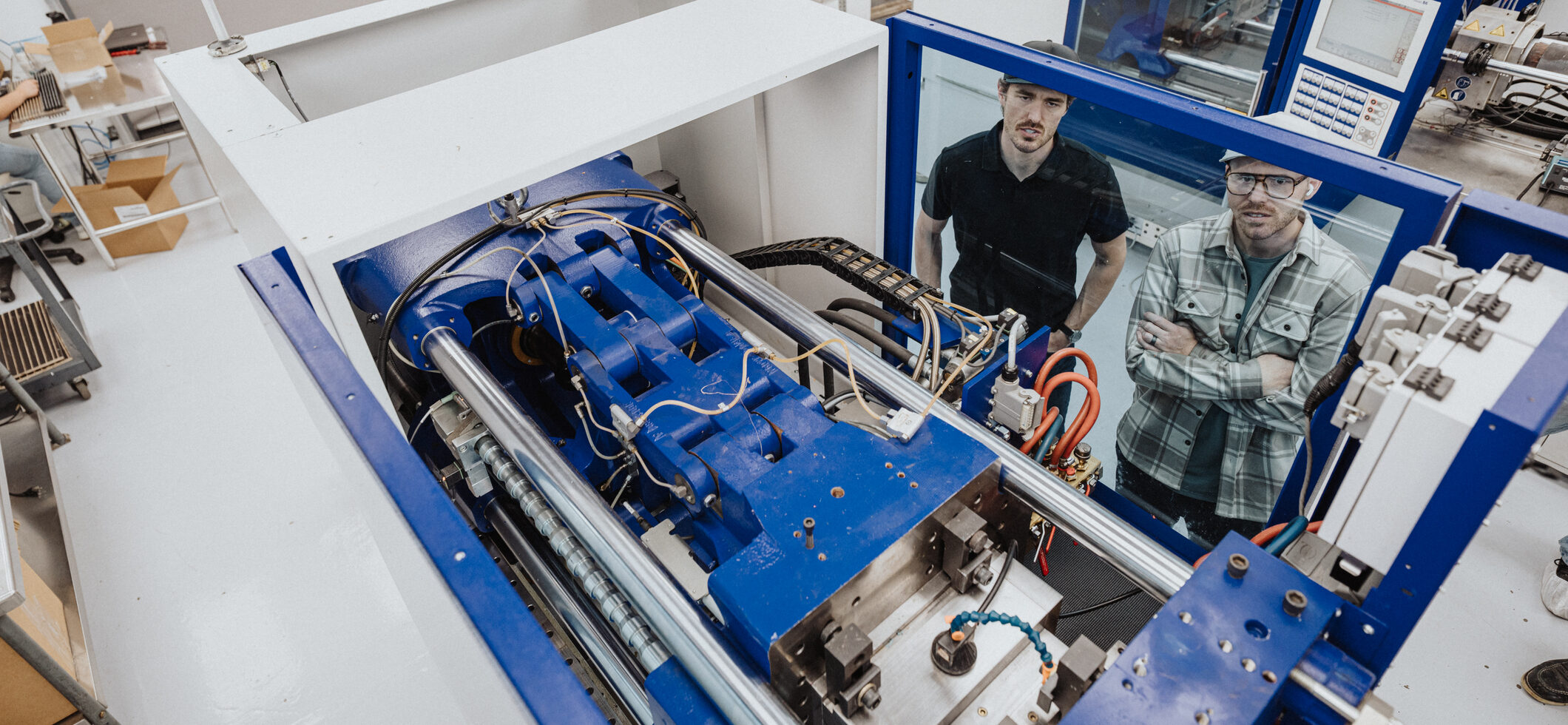 Engineer working in plastic recycling factory.
